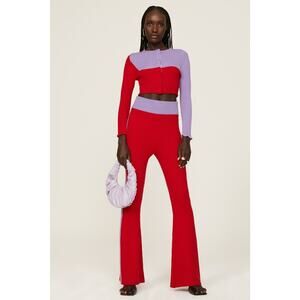 Victor Glemaud Red Purple Colorblock Cropped Cardigan Wool Sweater XS